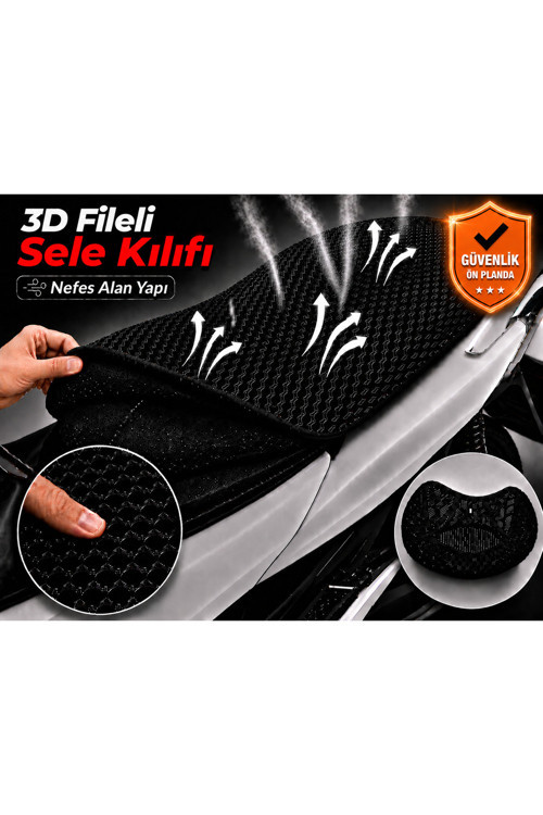 Kanuni Resa 125 Motosiklet Sele Kılıfı 3D Fileli Sele Kılıfı Nefes Alan Sele Koruma