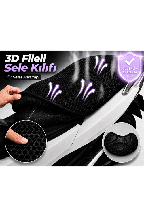RMG Moto Gusto Miami 50 Motosiklet Sele Kılıfı 3D Fileli Sele Kılıfı Nefes Alan Sele Koruma