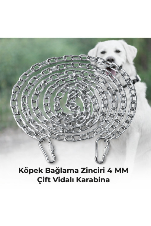 16 METRE Köpek Bağlama Zinciri 4 mm Gezdirme + 2 Vidalı Karabina Çelik Dayanıklı
