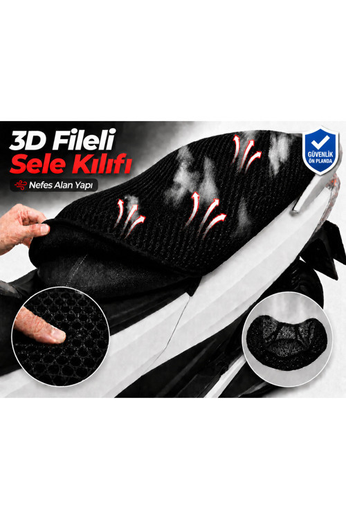 Arora Malibu Pro Motosiklet Sele Kılıfı 3D Fileli Sele Kılıfı Nefes Alan Sele Koruma
