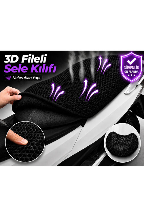 Rutec Capri 125 Motosiklet Sele Kılıfı 3D Fileli Sele Kılıfı Nefes Alan Sele Koruma