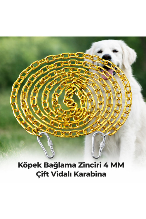 5 METRE Köpek Bağlama Zinciri 4 mm Gezdirme + 2 Vidalı Karabina Çelik Dayanıklı