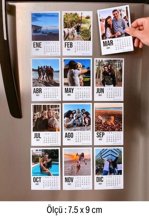 Kişiye Özel Fotoğraf Baskılı 12 Aylık Buzdolabı Magnet Takvim Seti (7.5x9 Cm)