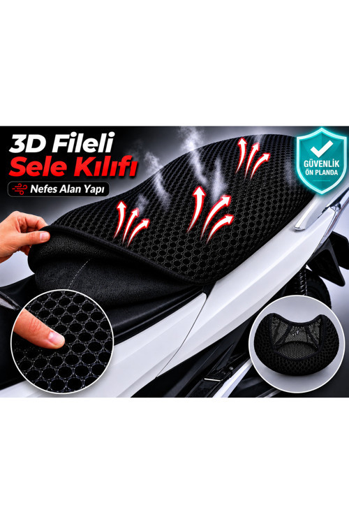 RMG Moto Gusto Aston 125 Motosiklet Sele Kılıfı 3D Fileli Sele Kılıfı Nefes Alan Sele Koruma