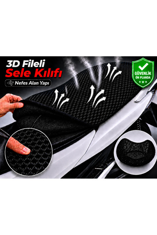 Salcano Nova Max 125 Motosiklet Sele Kılıfı 3D Fileli Sele Kılıfı Nefes Alan Sele Koruma