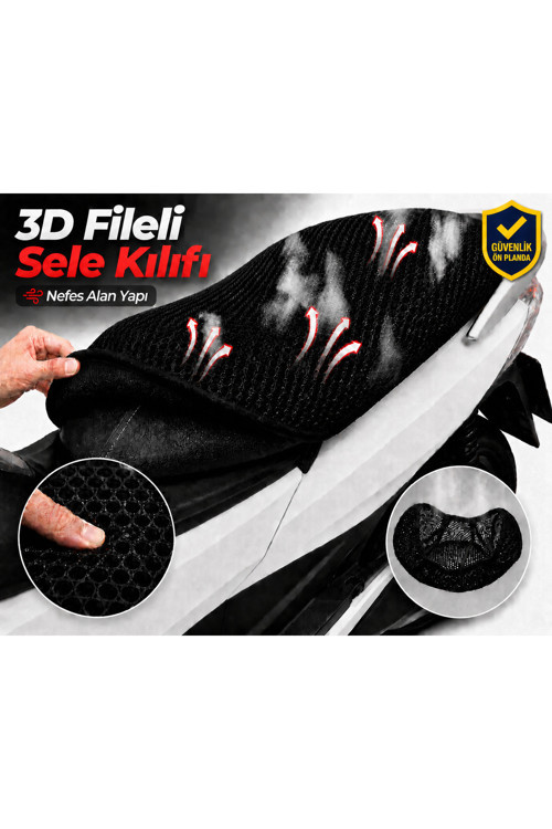 Kanuni Motorum 150 Motosiklet Sele Kılıfı 3D Fileli Sele Kılıfı Nefes Alan Sele Koruma