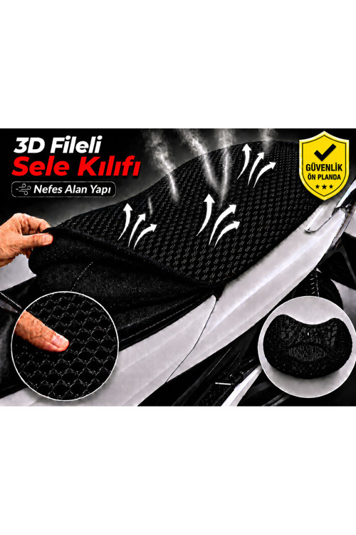 Kuba Bevely 50 Pro Motosiklet Sele Kılıfı 3D Fileli Sele Kılıfı Nefes Alan Sele Koruma