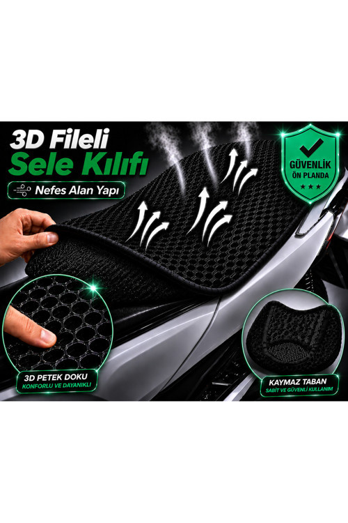 Kuba Space 50 Max Motosiklet Sele Kılıfı 3D Fileli Sele Kılıfı Nefes Alan Sele Koruma