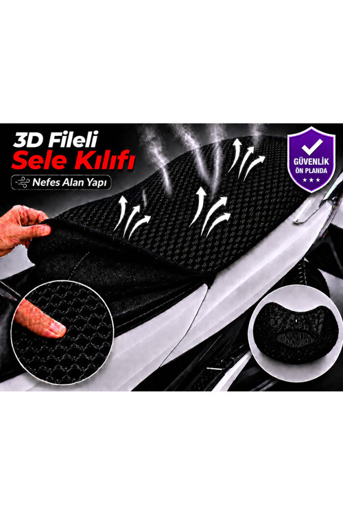 Asya AS 150-12 Motosiklet Sele Kılıfı 3D Fileli Sele Kılıfı Nefes Alan Sele Koruma