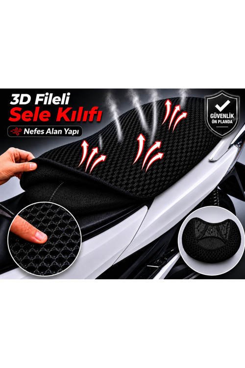Musatti Bella 50 Motosiklet Sele Kılıfı 3D Fileli Sele Kılıfı Nefes Alan Sele Koruma