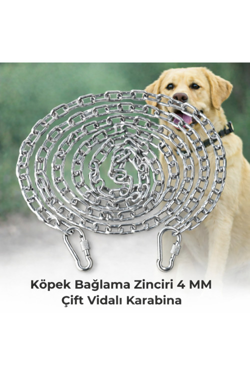 10 METRE Köpek Bağlama Zinciri 4 mm Gezdirme + 2 Vidalı Karabina Çelik Dayanıklı