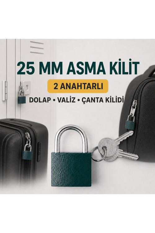 Dolap, Valiz, Bavul, Çanta ve Yurt Kilidi 25 mm Asma Kilit 2 Anahtarlı