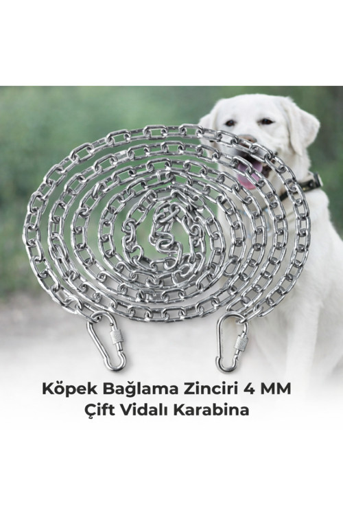 17 METRE Köpek Bağlama Zinciri 4 mm Gezdirme + 2 Vidalı Karabina Çelik Dayanıklı