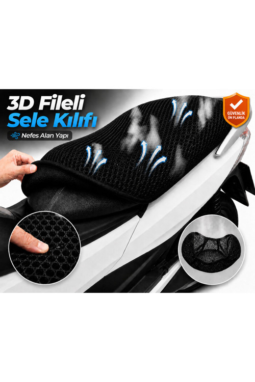 Musatti Dark Pow Motosiklet Sele Kılıfı 3D Fileli Sele Kılıfı Nefes Alan Sele Koruma