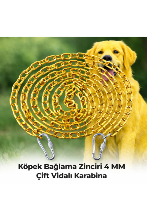 18 METRE SARI Köpek Bağlama Zinciri 4 mm Gezdirme 2 Vidalı Karabina Çelik Dayanıklı