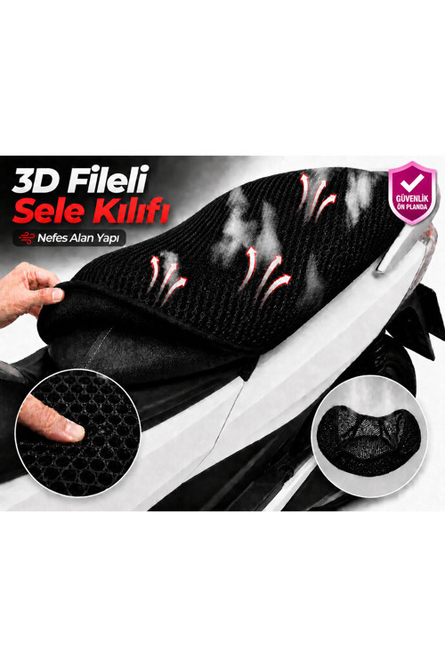 Arora Fırtına 50 Motosiklet Sele Kılıfı 3D Fileli Sele Kılıfı Nefes Alan Sele Koruma