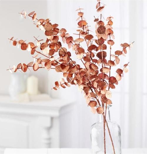 Yapay Çiçek Bakır Bronz Renk Okaliptus 3Dallı Uzun Dal 76 cm Eucalyptus
