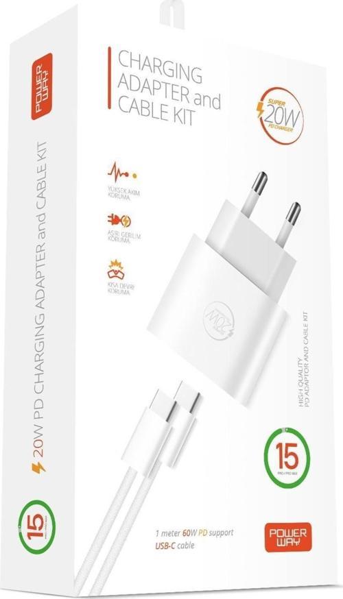 20W Type-C Şarj Adaptörü ve Kablo Seti Hızlı ve Güvenli Apple Uyumlu RXS27