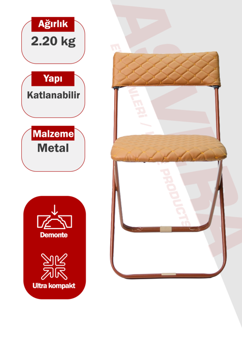 Anatolia Krem Katlanabilir Çelik Sandalye 2'li Set Mutfak Sandalyesi