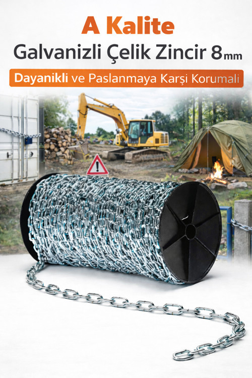 3 mm Galvaniz Zincir 8 Metre | Paslanmaz Sanayi Zinciri | Bahçe, Atölye ve Genel Kullanım