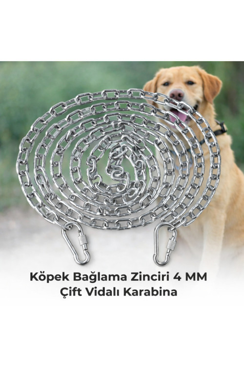 6 METRE Köpek Bağlama Zinciri 4 mm Gezdirme + 2 Vidalı Karabina Çelik Dayanıklı