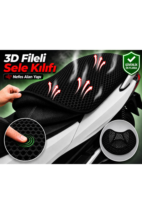 RKS Newlight Motosiklet Sele Kılıfı 3D Fileli Sele Kılıfı Nefes Alan Sele Koruma