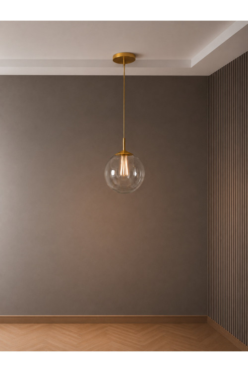 ELAN Eskitme Metal Tekli Füme Cam Küre Sarkıt Avize – Ayarlanabilir Modern Metal Minimal Tavan Aydınlatma