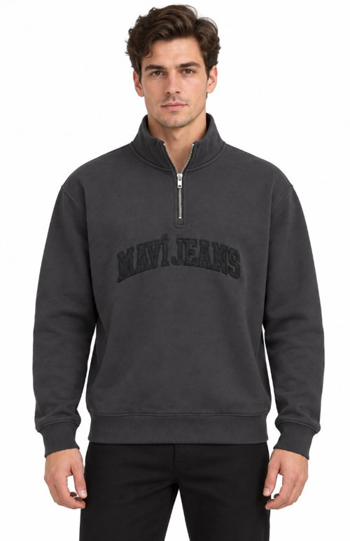 Mavi M0S20113-91405 Mavi Jeans Logo Nakışlı Yarım Fermuarlı Erkek Sweatshirt