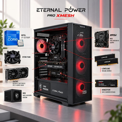 Intel Core i7 12700F Zotac NVIDIA GeForce RTX 4060 8GB 16GB Longline RAM 1TB Kingston KC3000 NVMe SSD MSI