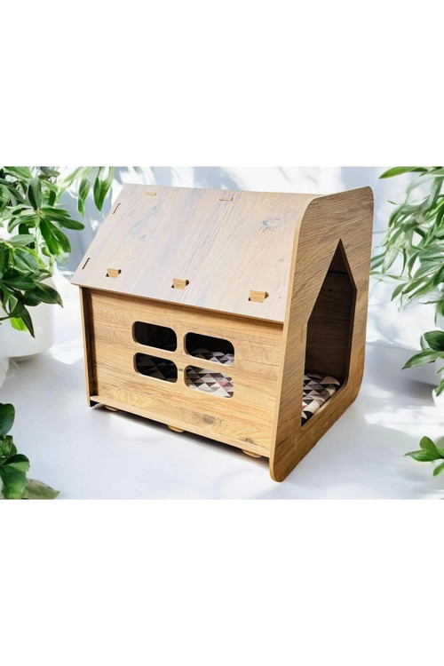Caramel 30*50 Kedi Köpek Evi Yıkanabilir Kumaş Minderi Ile Beraber