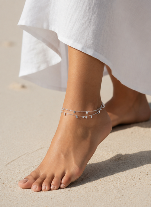 Accessories Kadın Gümüş Renk Pullu Sallantılı Çift Zincir Halhal