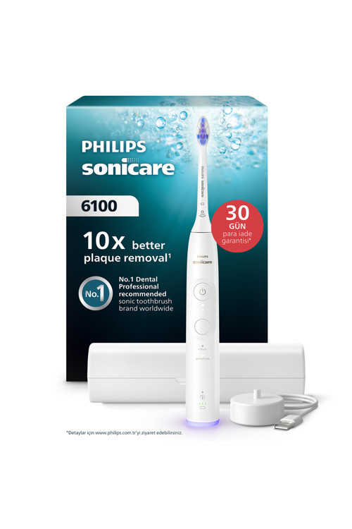 Sonicare 6100 Şarjlı Diş Fırçası, 21 Gün Şarj, Seyahat Kabı, Ektra Nazik, Beyaz, HX7400/06
