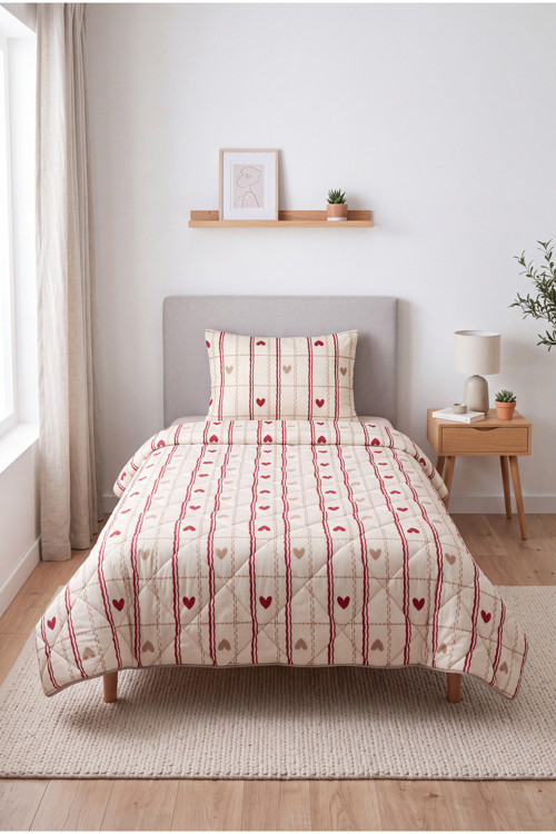 Comforter Tek Kişilik Yorgan Seti Kalpli