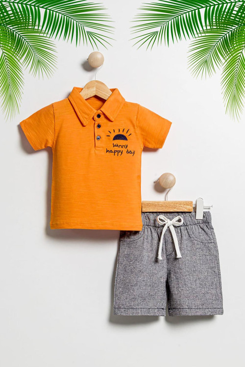 2'Lİ HAPPY DAY TURUNCU LACOSTE YAKA & ŞORT ERKEK ÇOCUK TAKIM