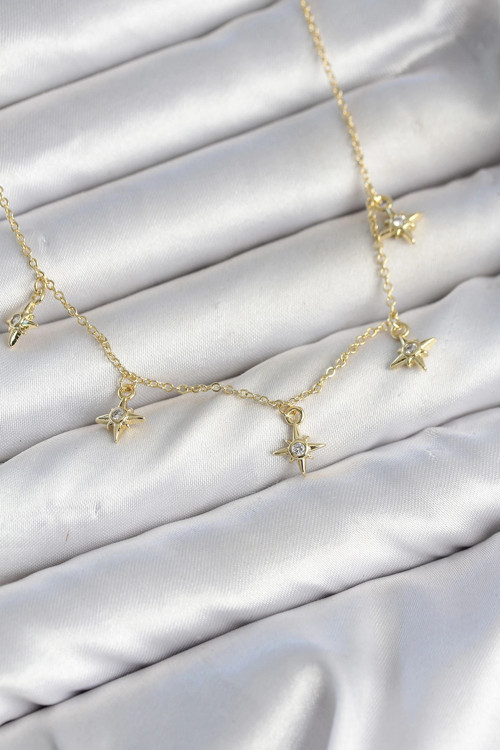 Pirinç Gold Renk Sıralı Minimal Kutup Yıldızı Model Kadın Kolye TJ-BKO11145