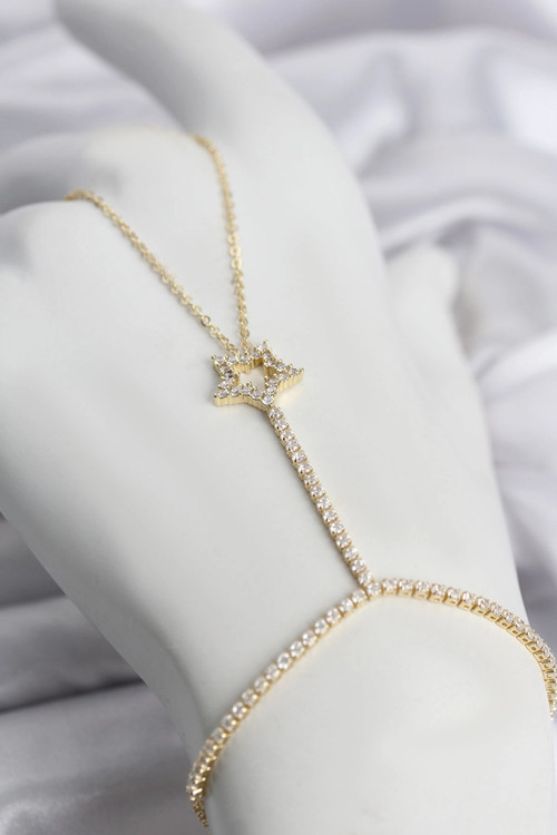 Gold Renk Pirinç Zirkon Taşlı Yıldız Model Şahmeran TJ-SN775
