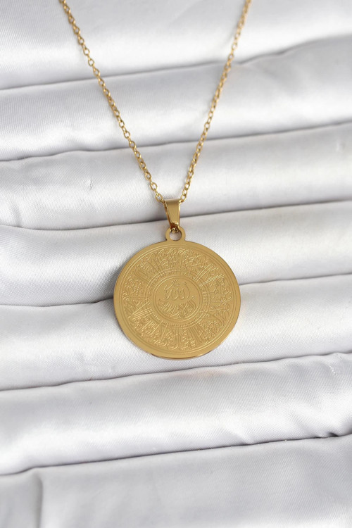 316L Çelik Gold Renk Ayetel Kürsi Yazılı Kolye TJ-BKO11059