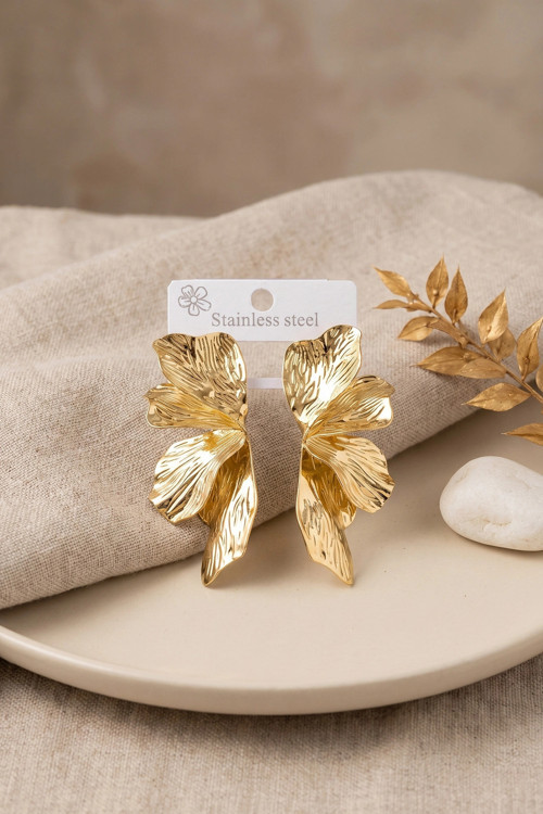 316L Çelik Gold Renk Lotus Yaprak Model Kadın Küpe TJ-BKP12154