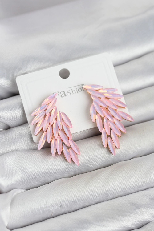 Pembe Renk Kristal Taşlı Kanat Küpe TJ-BKP11911
