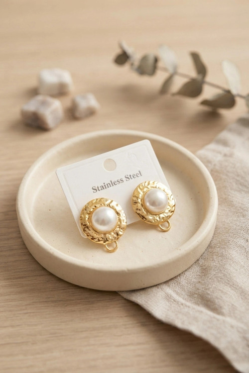 316L Çelik Gold Renk İncili Model Küpe TJ-BKP12046