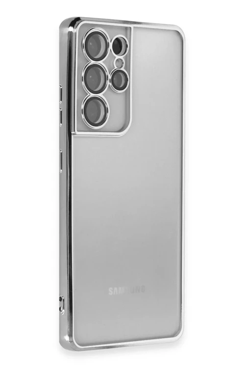 Samsung Galaxy S21 Ultra Uyumlu Kılıf Lensli Silikon - Gümüş