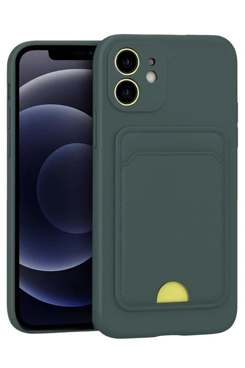 iPhone 11 Uyumlu Kılıf Kelvin Kartvizitli Silikon - Koyu Yeşil