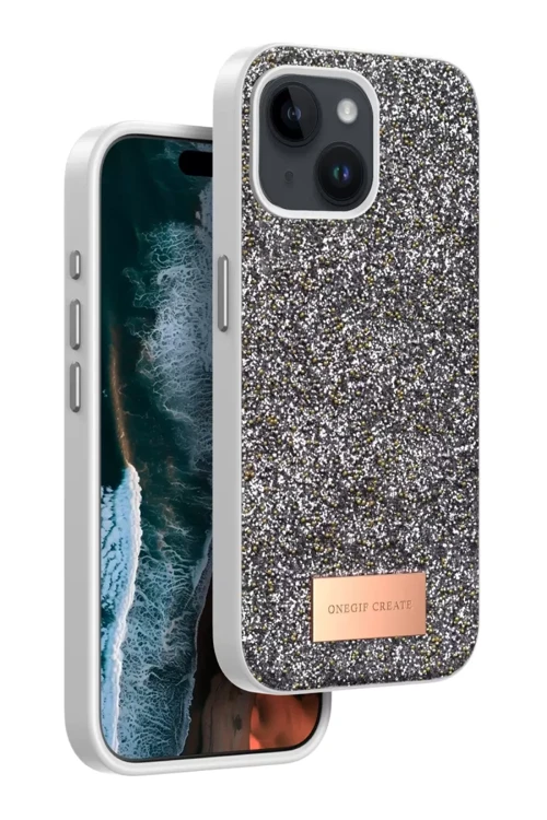 Onegif iPhone 15 Uyumlu Bright Simli Kapak - Gümüş