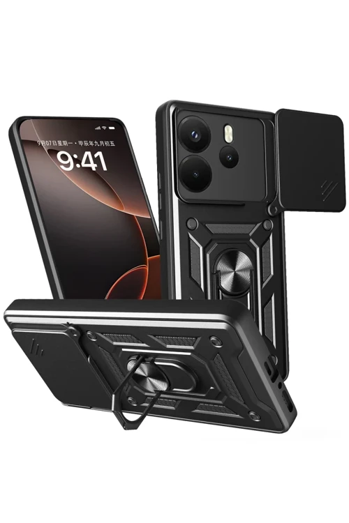 Redmi Note 14 4G Uyumlu Pars Lens Yüzüklü Silikon - Siyah