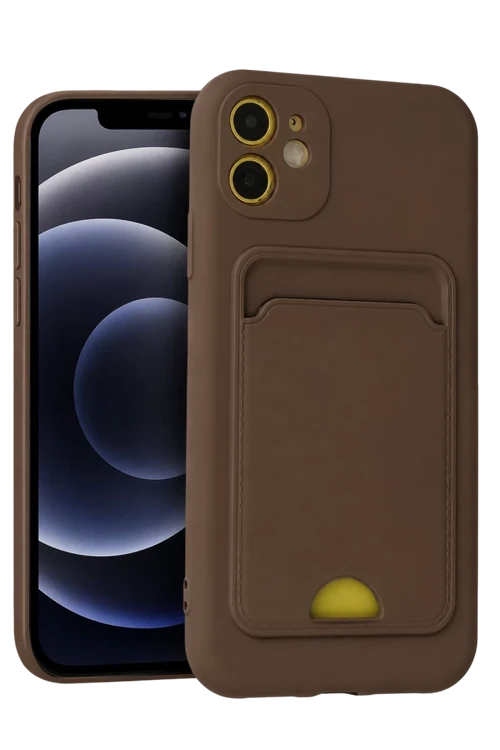 iPhone 11 Uyumlu Kılıf Kelvin Kartvizitli Silikon - Kahverengi