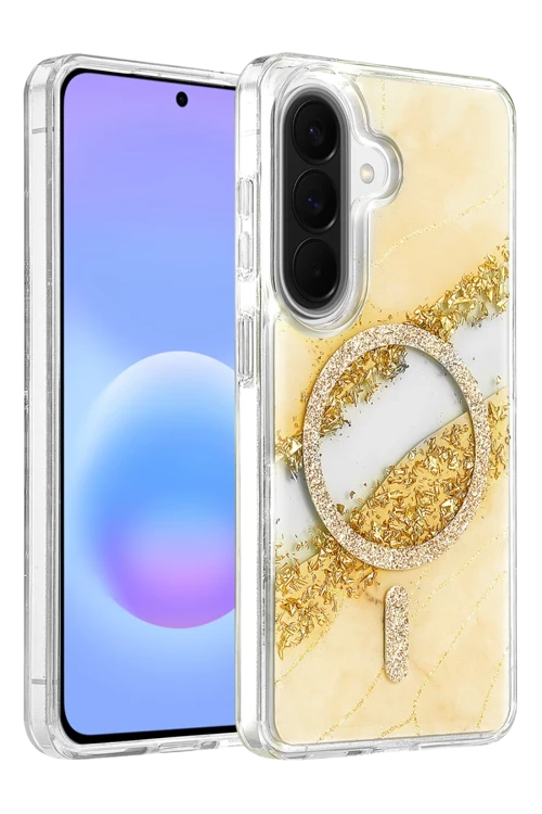 Onegif Samsung Galaxy A57 5G Uyumlu Lotus Simli Magsafe Kapak - Gümüş