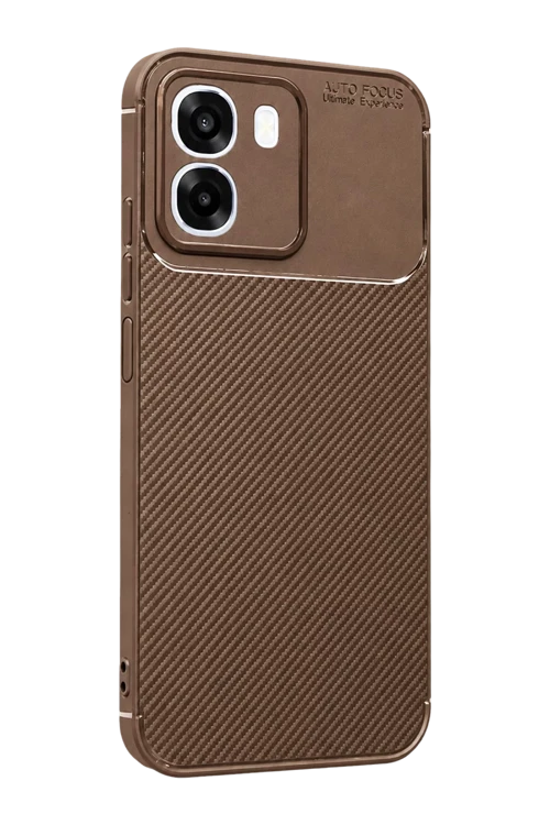 Oppo Oppo A6T 5G Uyumlu Auto Focus Karbon Kapak - Kahverengi