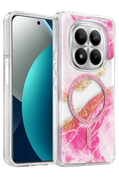 Onegif Redmi Note 15 Pro Plus 5G Uyumlu Lotus Simli Magsafe Kapak - Pembe