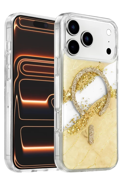 Onegif iPhone 17 Pro Max Uyumlu Lotus Simli Magsafe Kapak - Gümüş