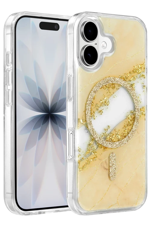 Onegif iPhone 16 Uyumlu Lotus Simli Magsafe Kapak - Gümüş